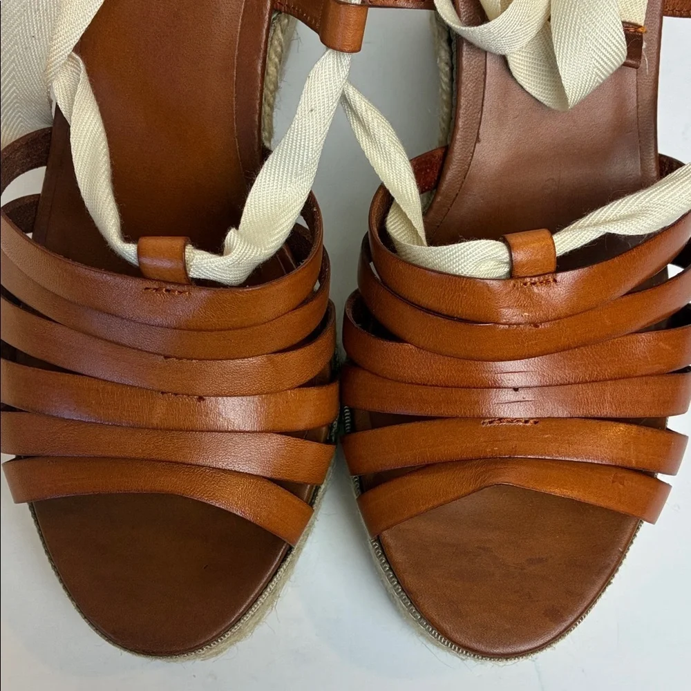 J.Crew Italian Leather Wedge Espadrilles Shoes Ballerina Straps 7 Vacation NWOB